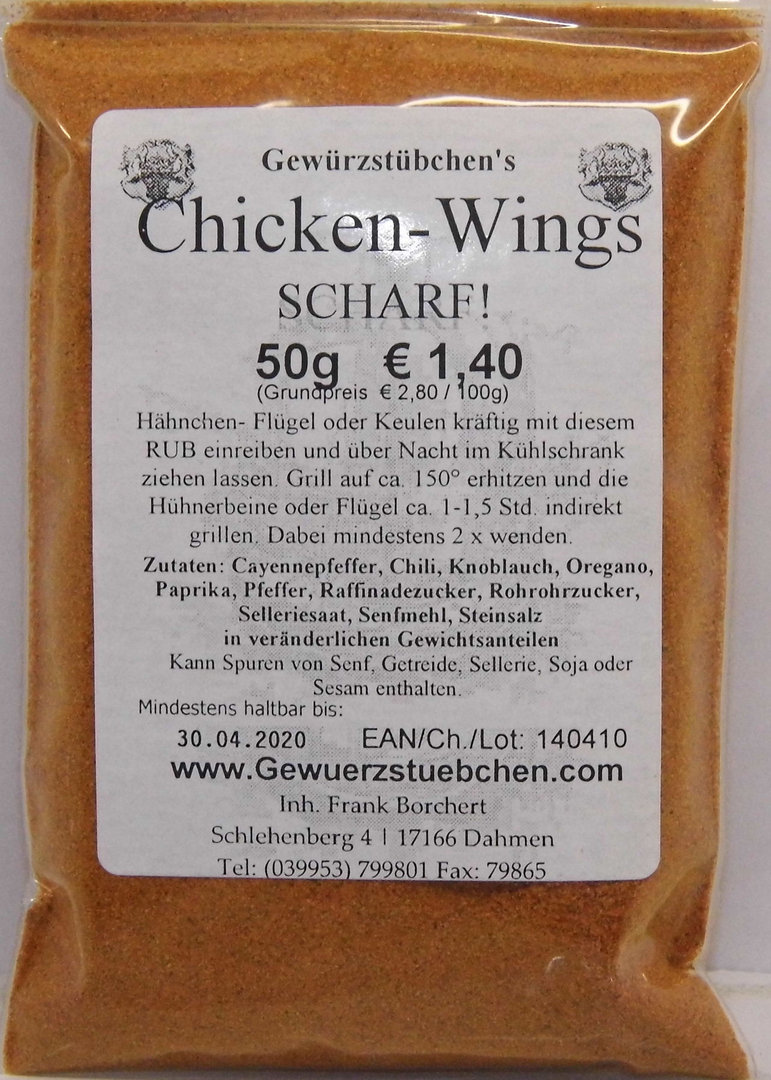 Chicken-Wings Grillgewürz (50g) SCHARF